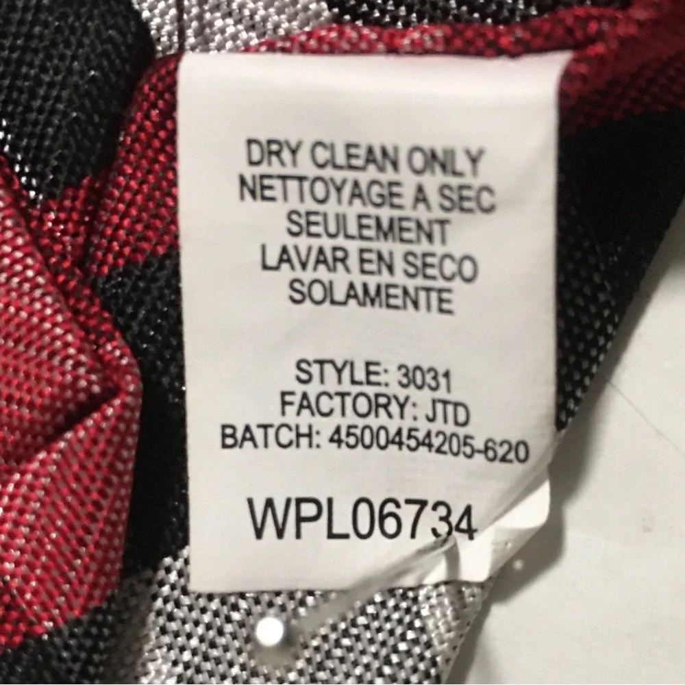 Plaid Clip on Tie Black Red White 15” Long EUC